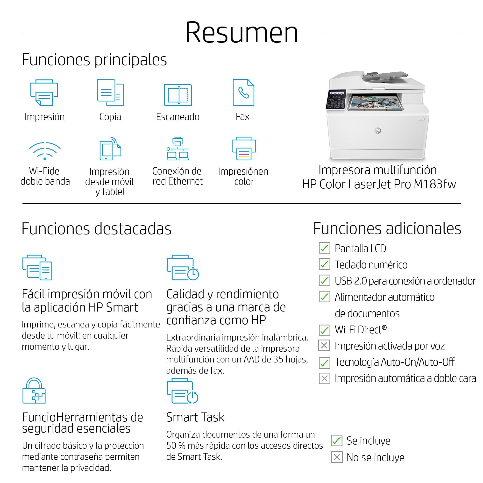Multifunción Láser Color Hp Láserjet Pro M183fw Wifi Fax Blanca