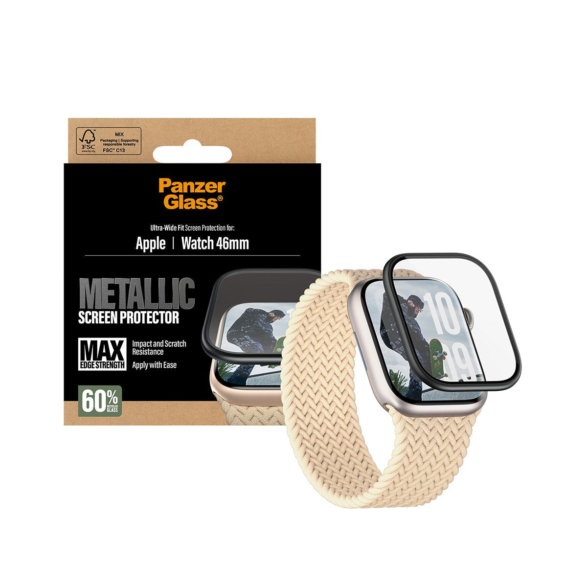 Panzerglass Screen Protector W. Negro Metal Frame Apple Watch 46mm
