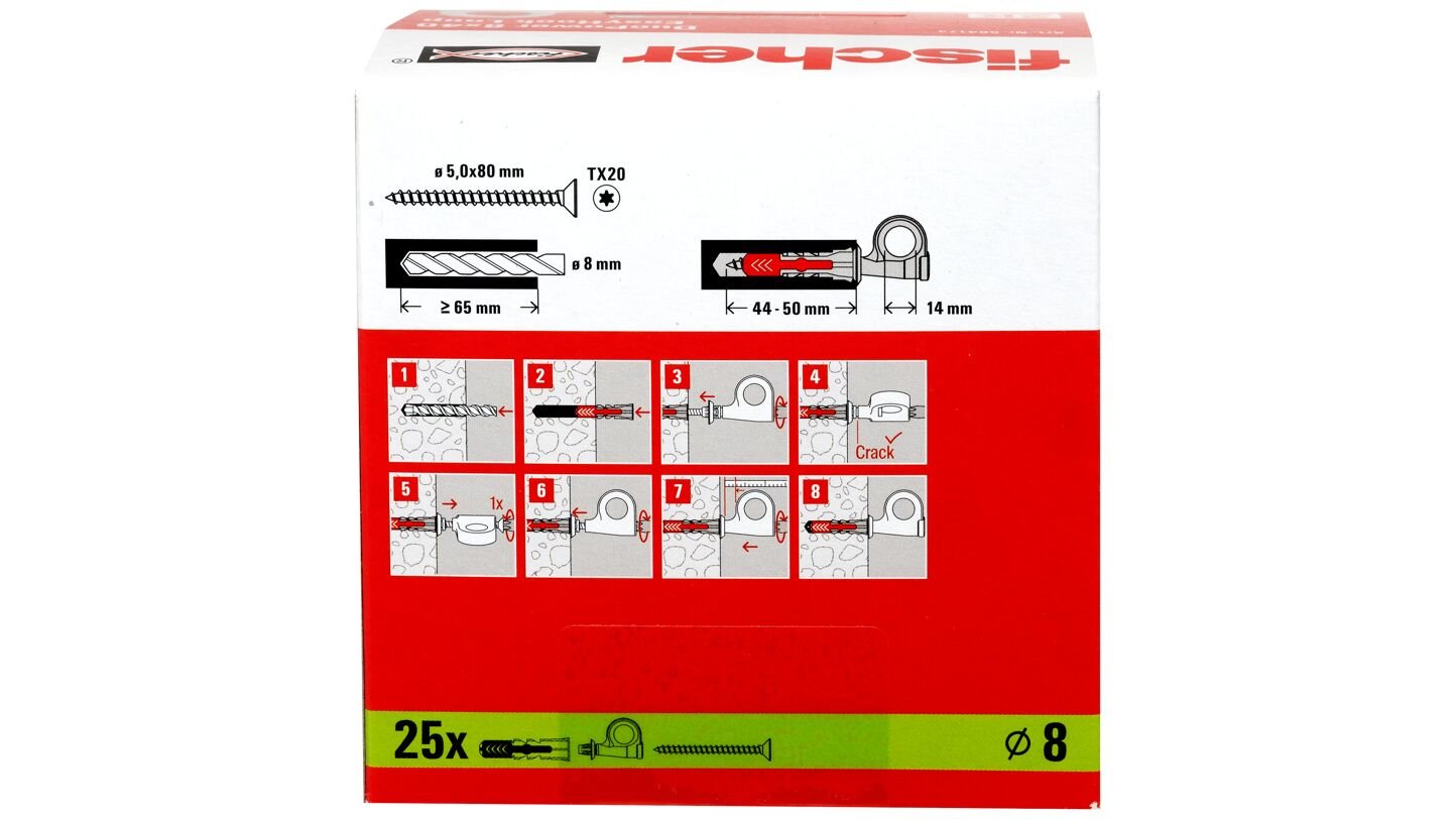 Tacos Fischer Easyhook Angle Duopower 8x40 Blancos, 25 Piezas, Con Gancho Angular Easyhook