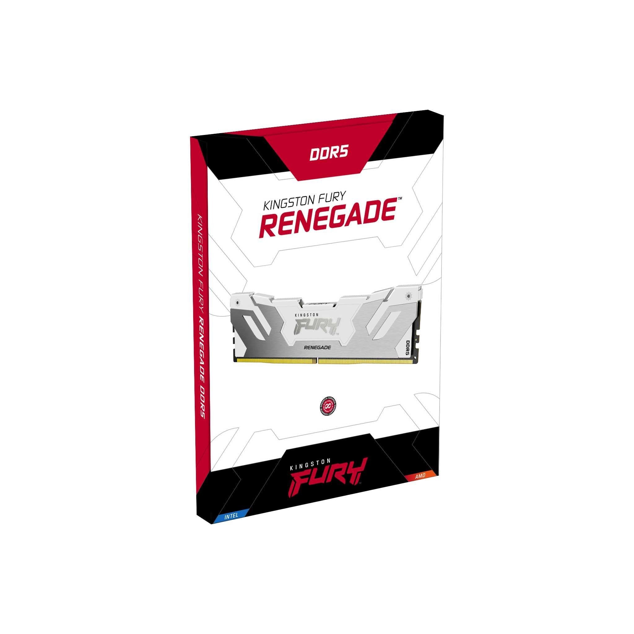 Mimoria Kingston Fury 48 Gb Ddr5-8000 (2x 24 Gb) Plateado/Blanco, Kf580c38rwk2-48, Renegade, Intel Xmp Kf580c38rwk2-48