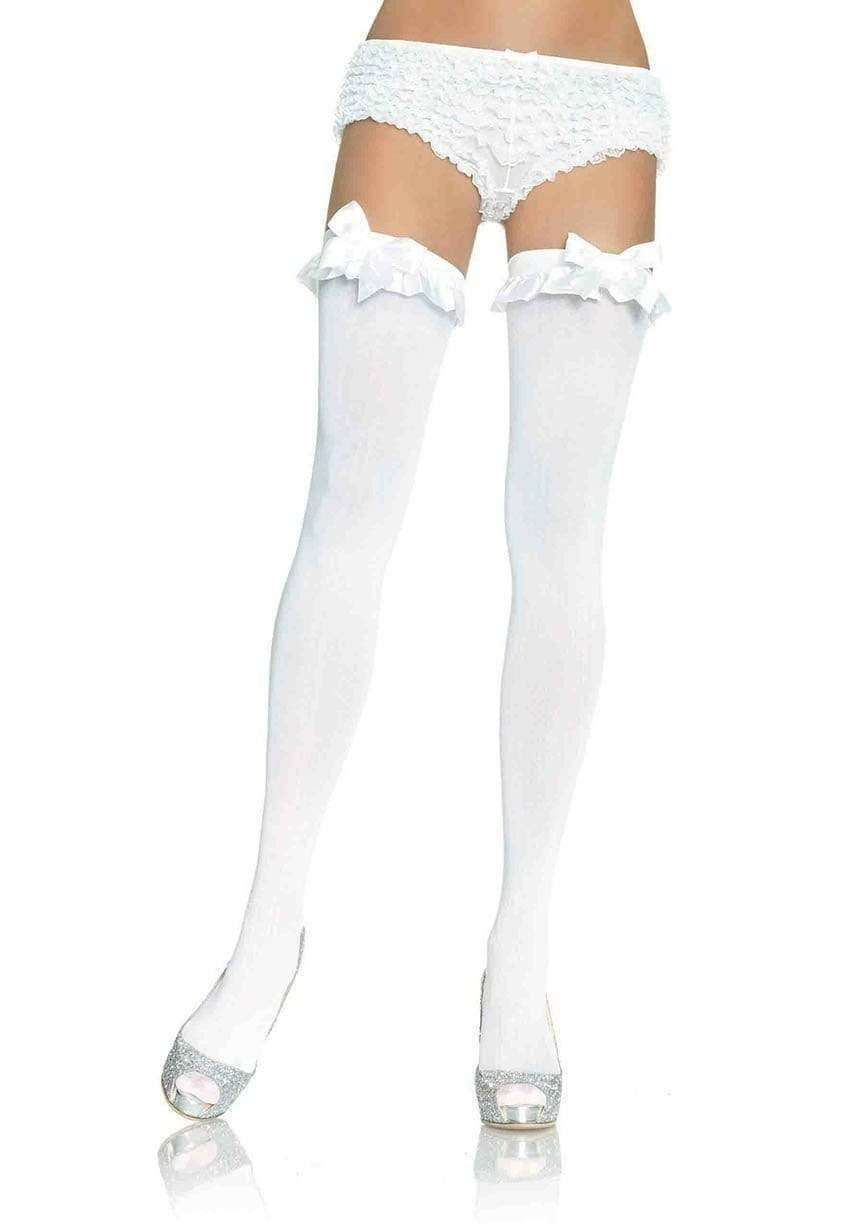 Leg Avenue - Medias Opacas Blanco Con Acabado En Volante Y Lazo