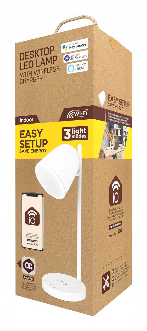 Lampara Sobremesa Muvit Io Wifi Blancos + Base Carga Inalambrica