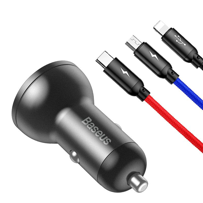 Cargador Coche Baseus 24 W + Cable Usb 3en1 Tzccbx-0g