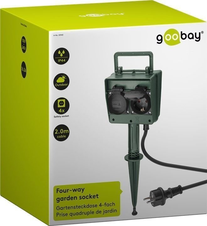 Regleta De 4 Tomas Exterior Ip44 Cable 2m Goobay Con Pica Para Clavar En La Tierra