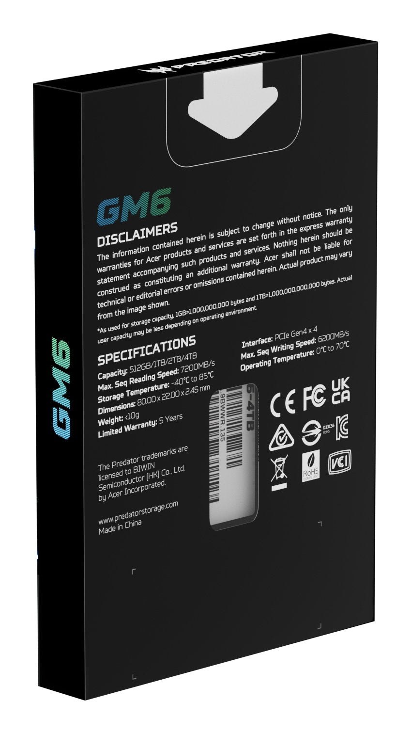 EAN 6955914639737 - Predator GM6-1TB M.2 PCI Express 4.0 NVMe SLC imagen 9