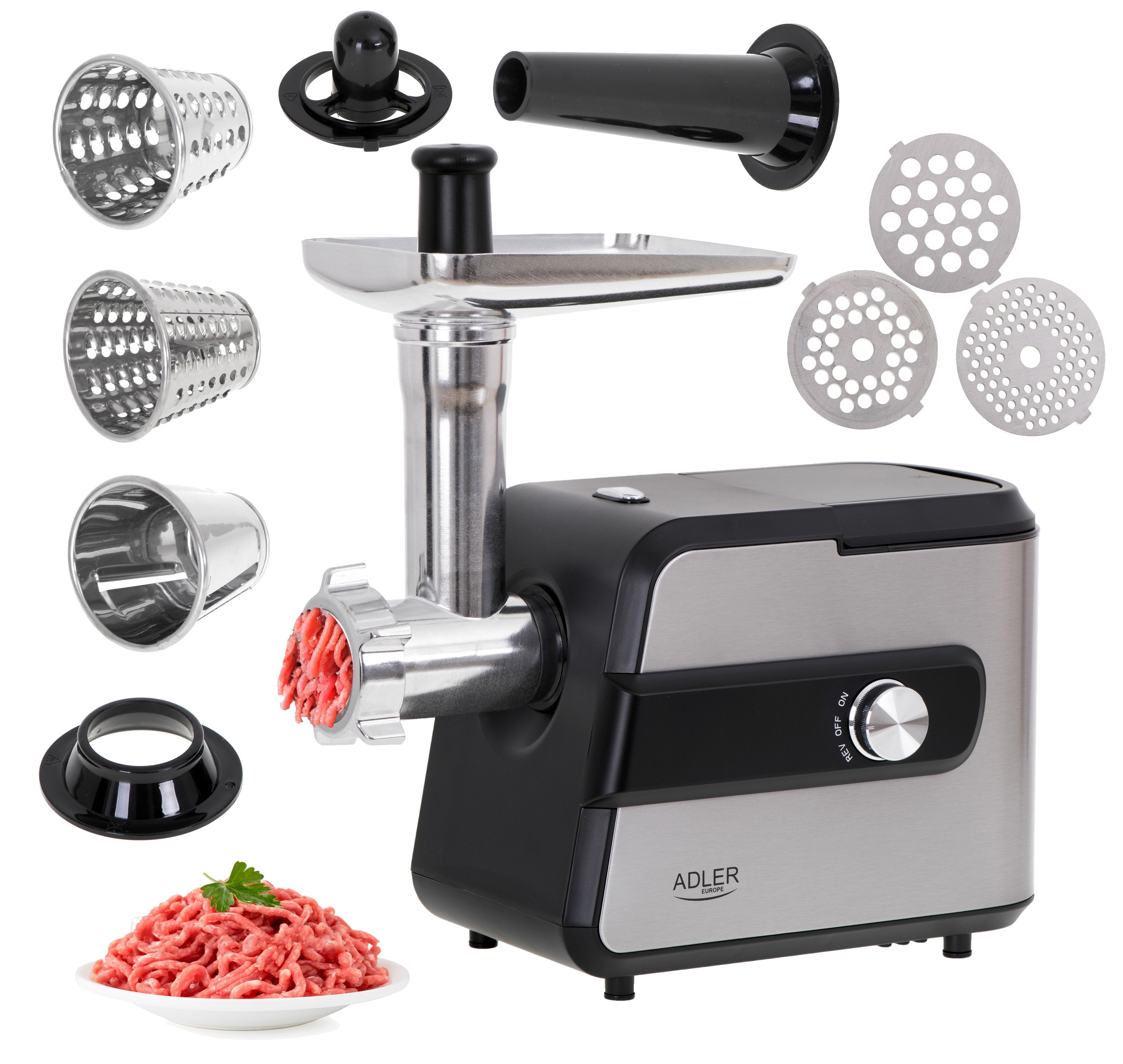 Picadora De Carne Adler Con Triturador Ad 4813 Plata/Negro, 600 W, Nãºmero De Velocidades 2, Rendimiento (Kg/Min) 1