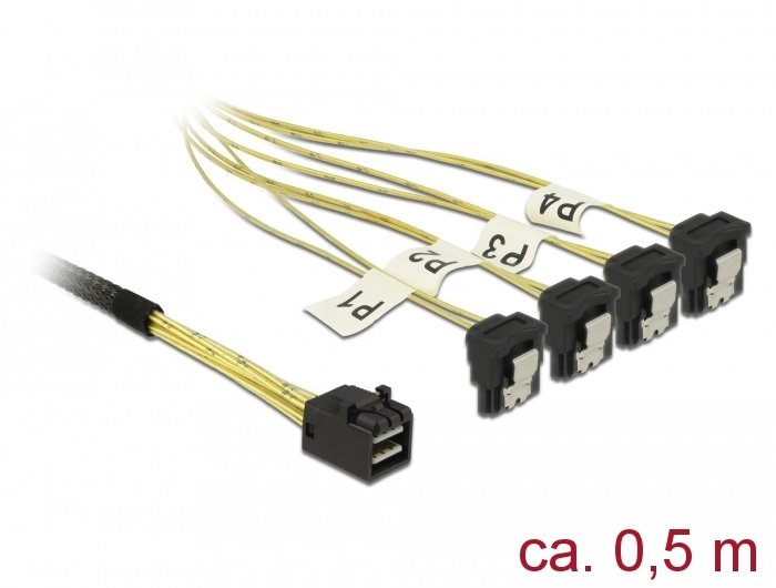 Delock Cable Mini Sas Hd Sff-8643 4 X Sata 7 Pin Con Un Ángulo 0,5 M