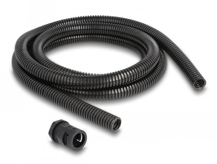 Delock Cableschutzschlauch 2 M X 15,8 Mm Mit 2 X Pg11 Schlauchverschraubung Set Schwarz