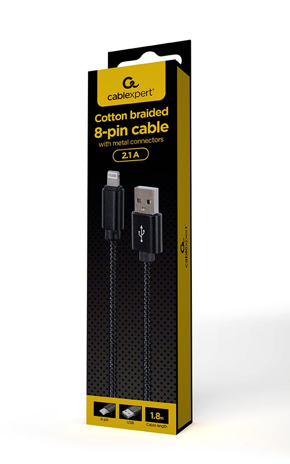 Gembird Cable Trenzado De Algodón De 8 Pines Con Conectores Metálicos, 1,8 M, Negro Ccdb-Musb2b-Amlm-6