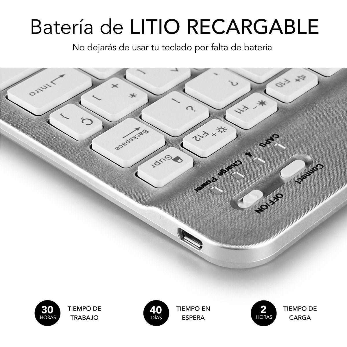 EAN 8436586740580 - SUBBLIM TECLADO SMART BACKLIT BLUETOOTH SILVER QWERTY Español Plata, Blanco imagen 7