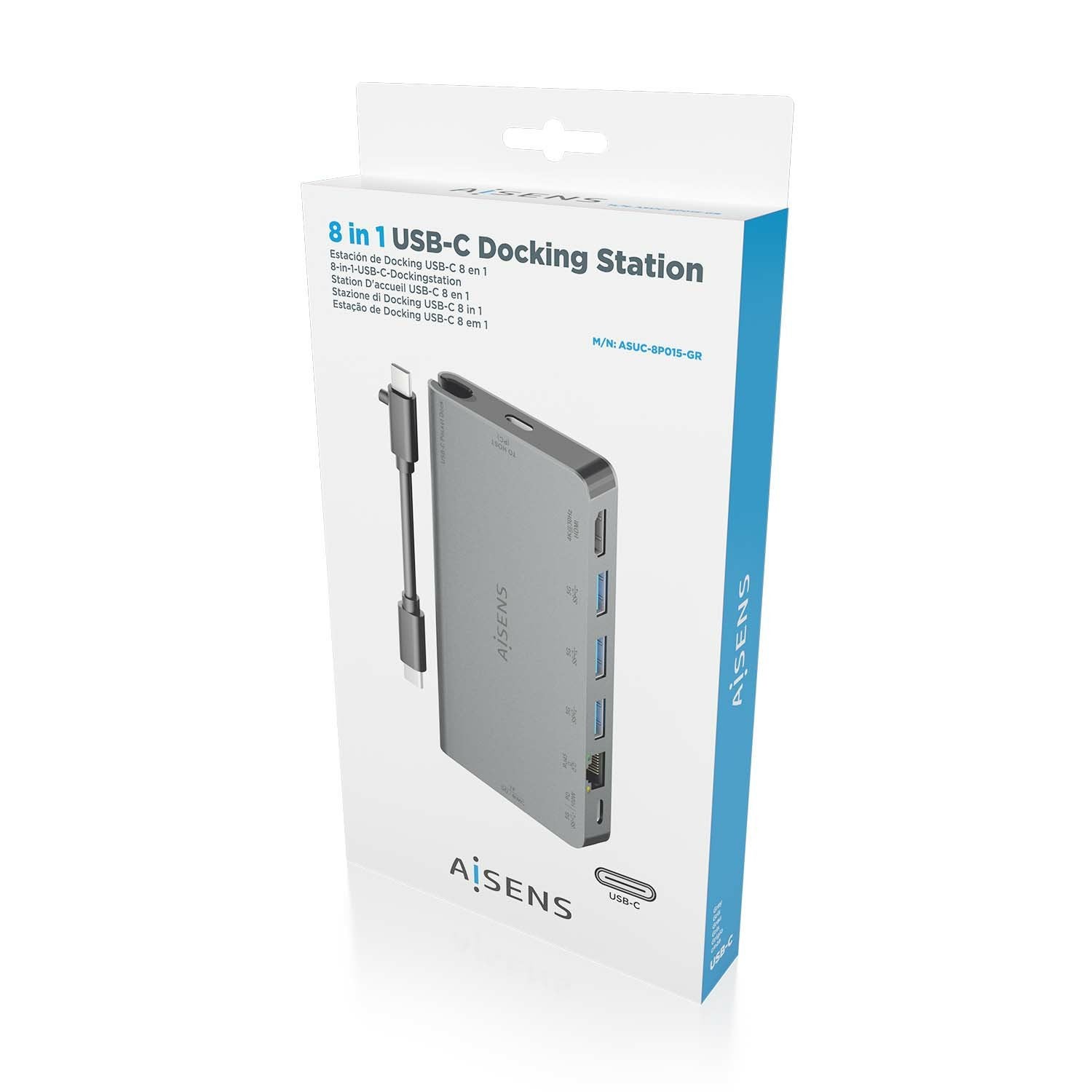 Aisens Usb-C Dock 8 En 1 - Usb-C A 1xhdmi - 1xrj45 - 3xusb-A - 1xusb-C Datos+Pd - 1xsd - 1xmicro Sd - 10cm - Gris