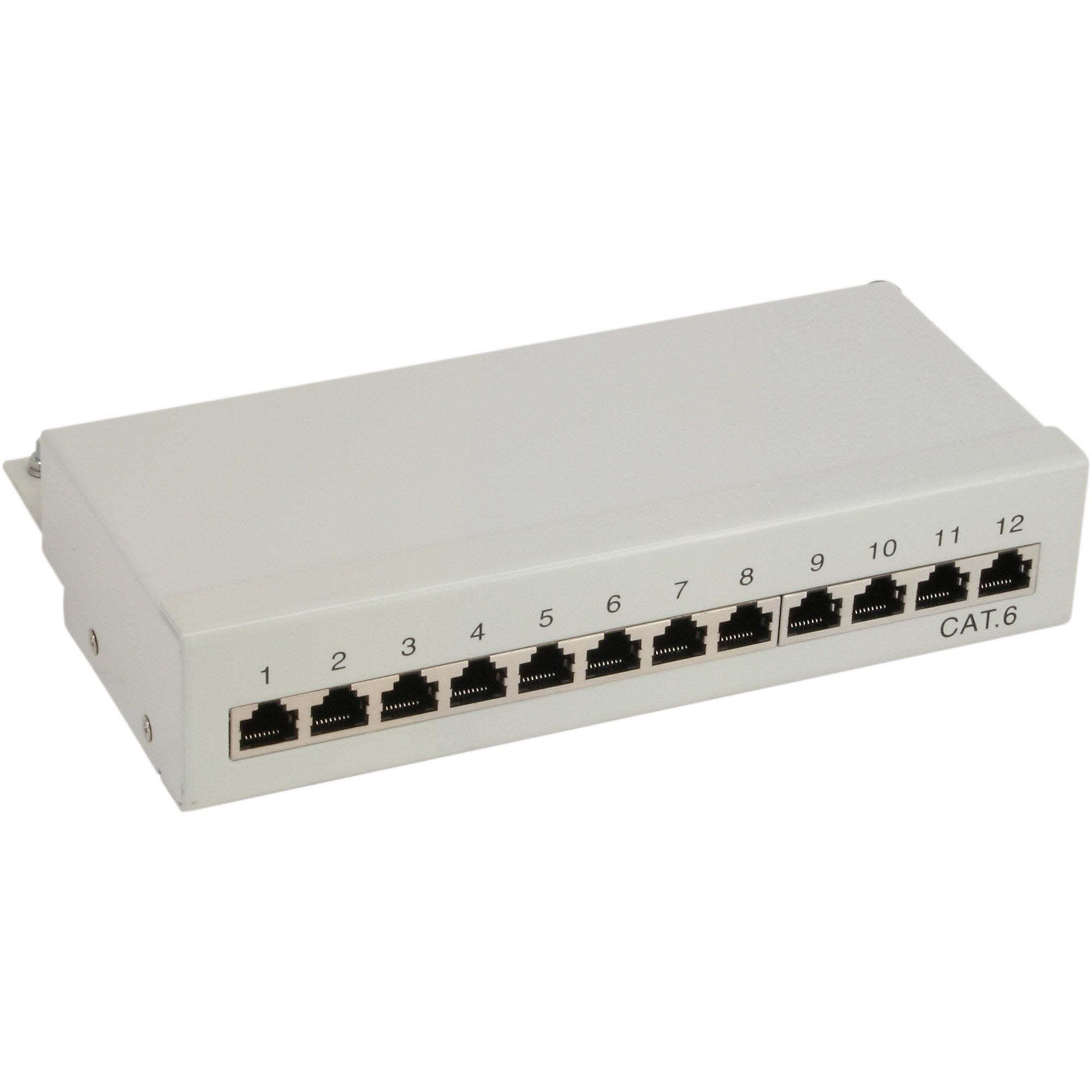 Patch Panel Inline Cat.6 12 Puertos Montaje En Escritorio/Pared Gris Claro Ral7035