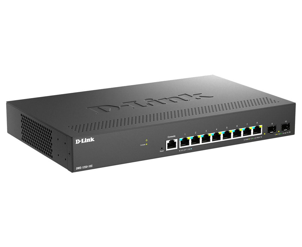 D-Link Dms-1250-10s/E 10-Port Multi-Gigabit Smart Managed Switch Including 8 Multi-Gigabit 2.5g And 2 10g Sfp+ Ports ? 8 X 100/1000/2.5gbase-T Port ? 2 X 10g Sfp+ Port ? Access Control Lists (Acls) ?