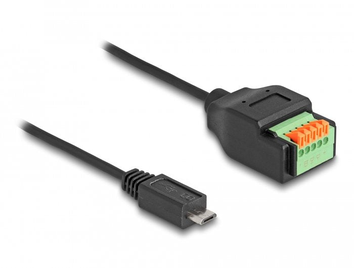 Adaptador Usb 2.0 Delock, Conector Micro-Usb > Bloque De Terminales De 5 Pines Negro, 15 Cm