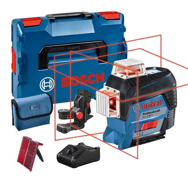 Láser De Líneas Bosch Professional Gll 3-80 C Professional, L-Boxx, Láser De Líneas Cruzadas Azul/Negro, Con Líneas Láser Rojas, Batería De Iones De Litio De 2,0 Ah 0601063r02