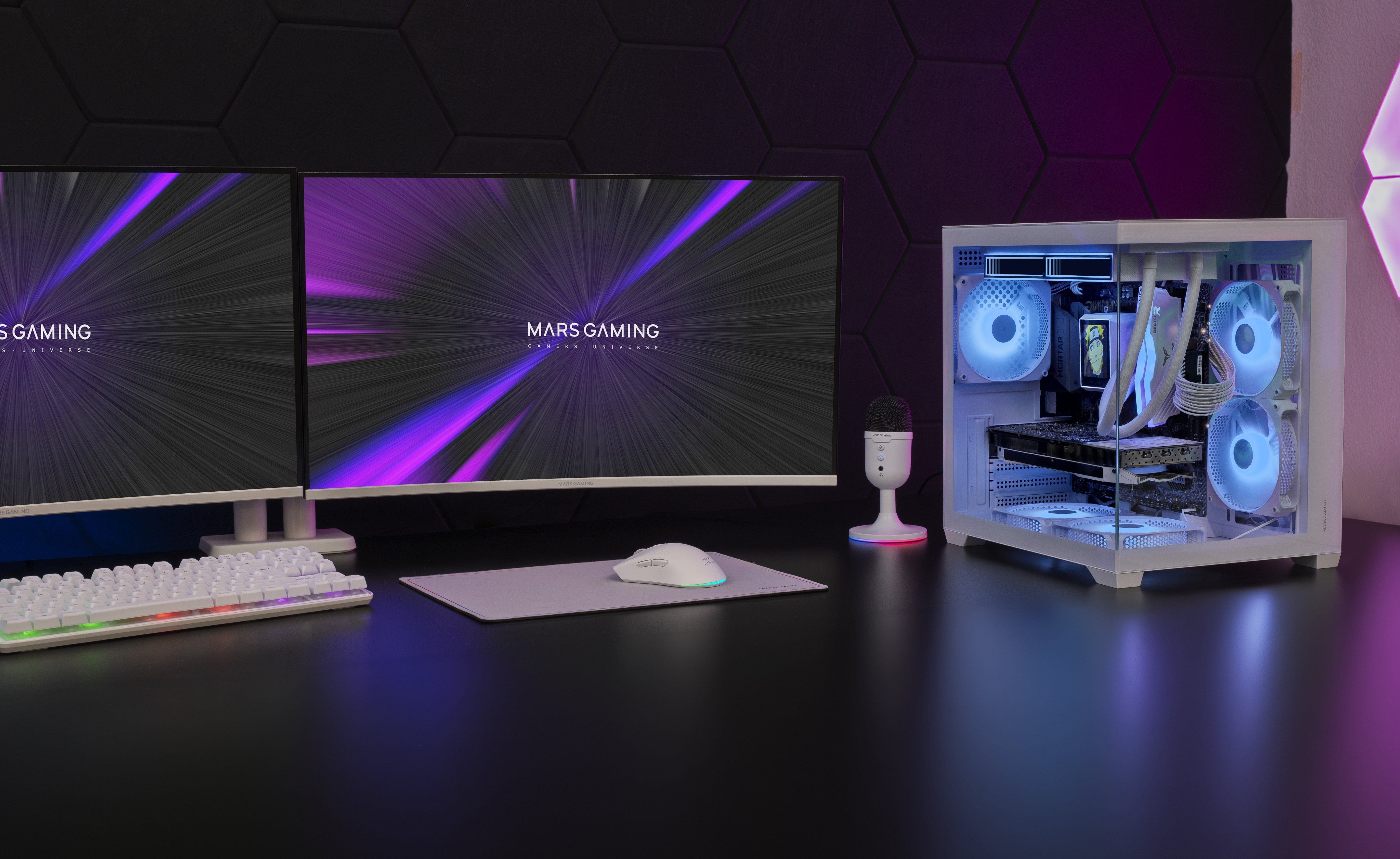 Caja Pc Micro Atx Mars Gaming Mc-View3w Gpu Max 330mm Cristal Templado Panoramico Argb Usb-C Blanca