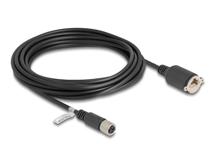 Delock M12 Cable X-Kodiert 8 Pin Hembra A Rj45 Hembra Cat.6a S/Ftp 5 M Negro