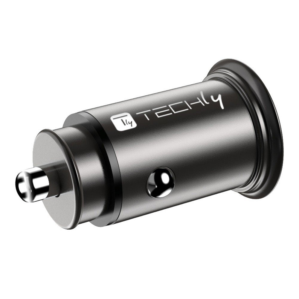 Techly Mini Car Charger Usb-A And Usb-C Fast Charge 3.0 38w Negro Metal