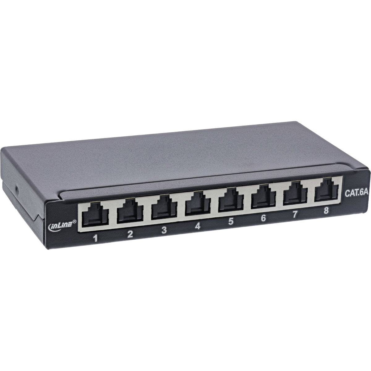 Inline® Patch Panel Cat.6a 0.5u 8-Port, For Table/Wall/Rail, With Dust Projoection, Negro