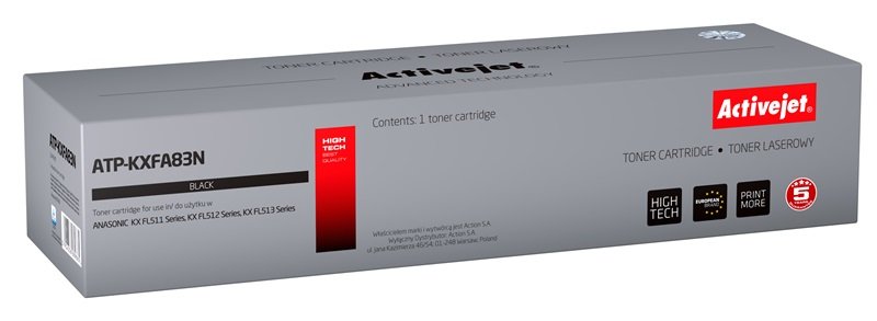 Tóner Activejet Atp-Kxfa83n (Reemplazo Para Panasonic Kxfa83 - Supreme - 2500 Páginas - Negro)