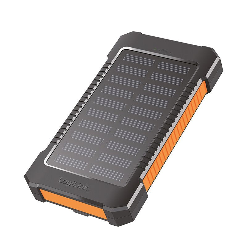 Bateria Externa Power Bank 8000 Solar 2 Puertos Usb-A De Control De Calidad Linterna Negro Naranja Logilink