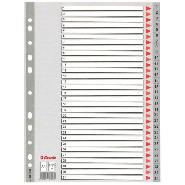 Esselte Índice Numérico Multitaladro 1-31 Polipropileno A4 Gris Con Carátula Índice Cartón Color