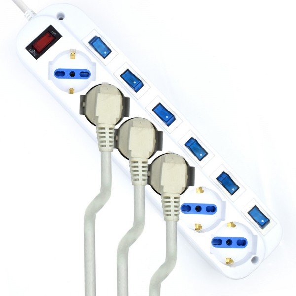 Ewent Regleta 6 Tomas Schuko Con Interruptor Individual 5m Ewent Ew3932-5m, 6 Salidas Ac, Tipo F, 3500 W, 3 M, Blanco, 9 G