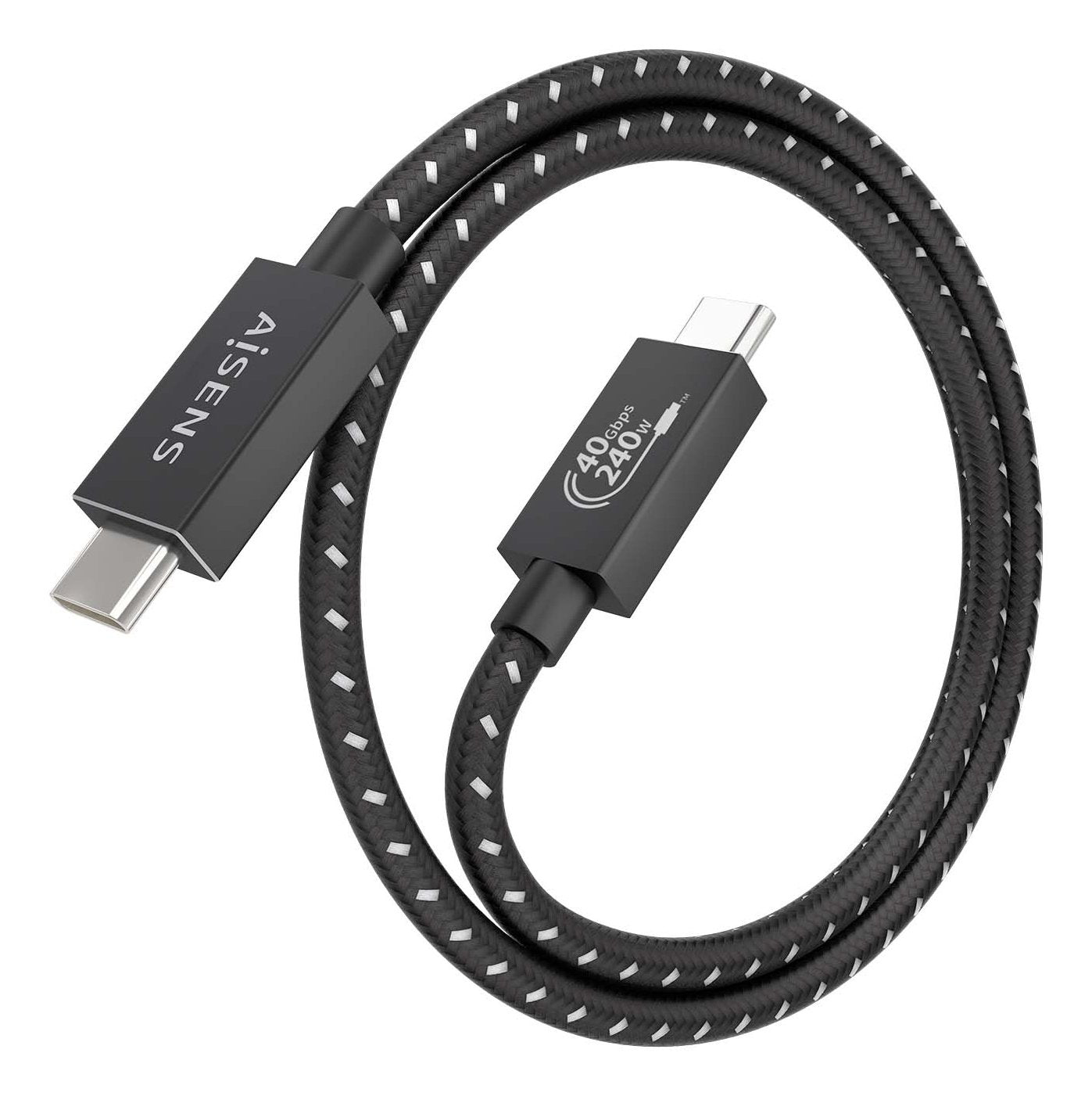 Aisens Cable Usb4 Gen3x2 Aluminio 40gbps 8k@60hz 5a 48v 240w E-Mark, Tipo Usb-C/M-Usb-C/M, Negro, 0.5m