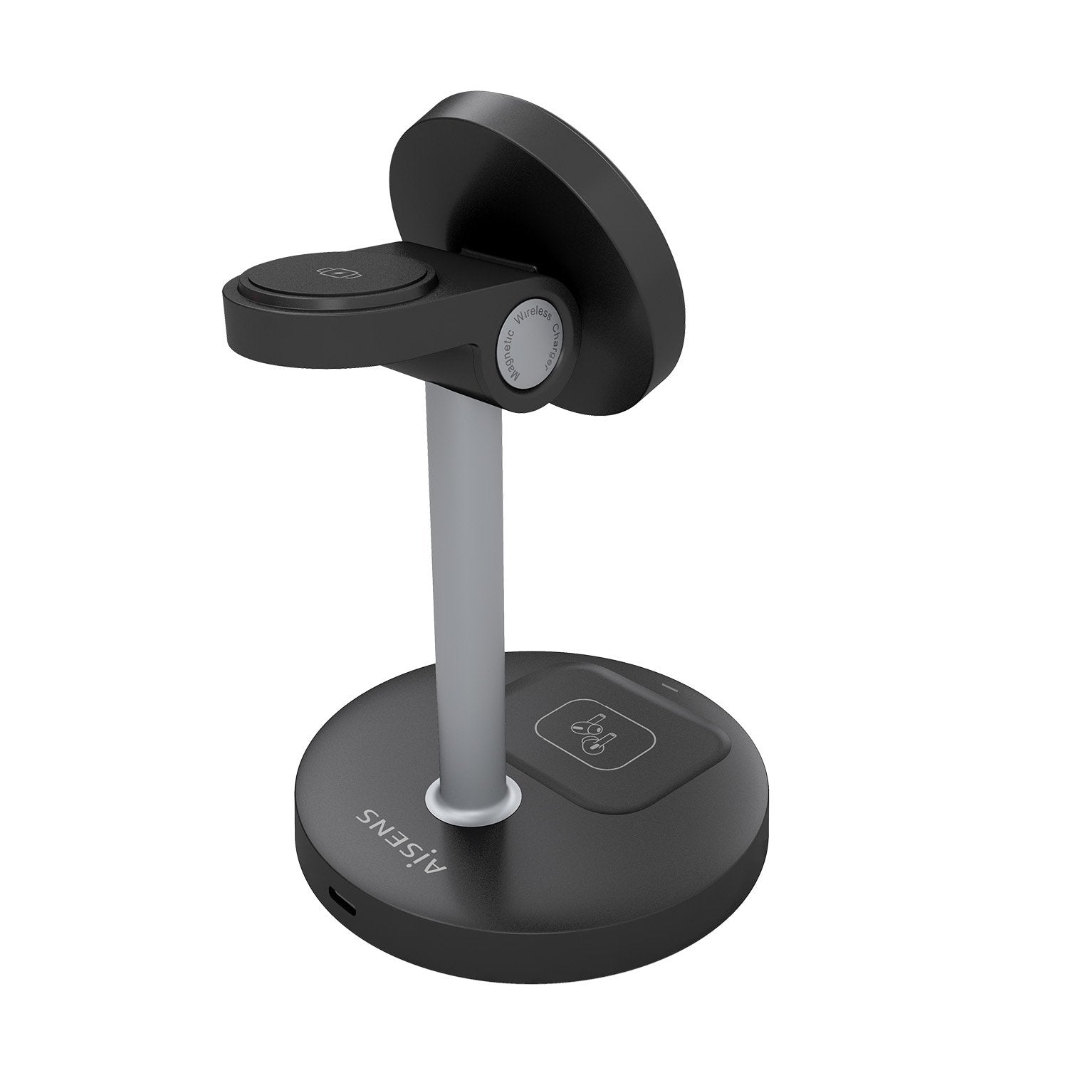 Aisens Cargador Inalambrico Usb-C 4 En 1 De 15w Para Movil, Apple Watch, Auriculares Con Estuche De Carga, Negro
