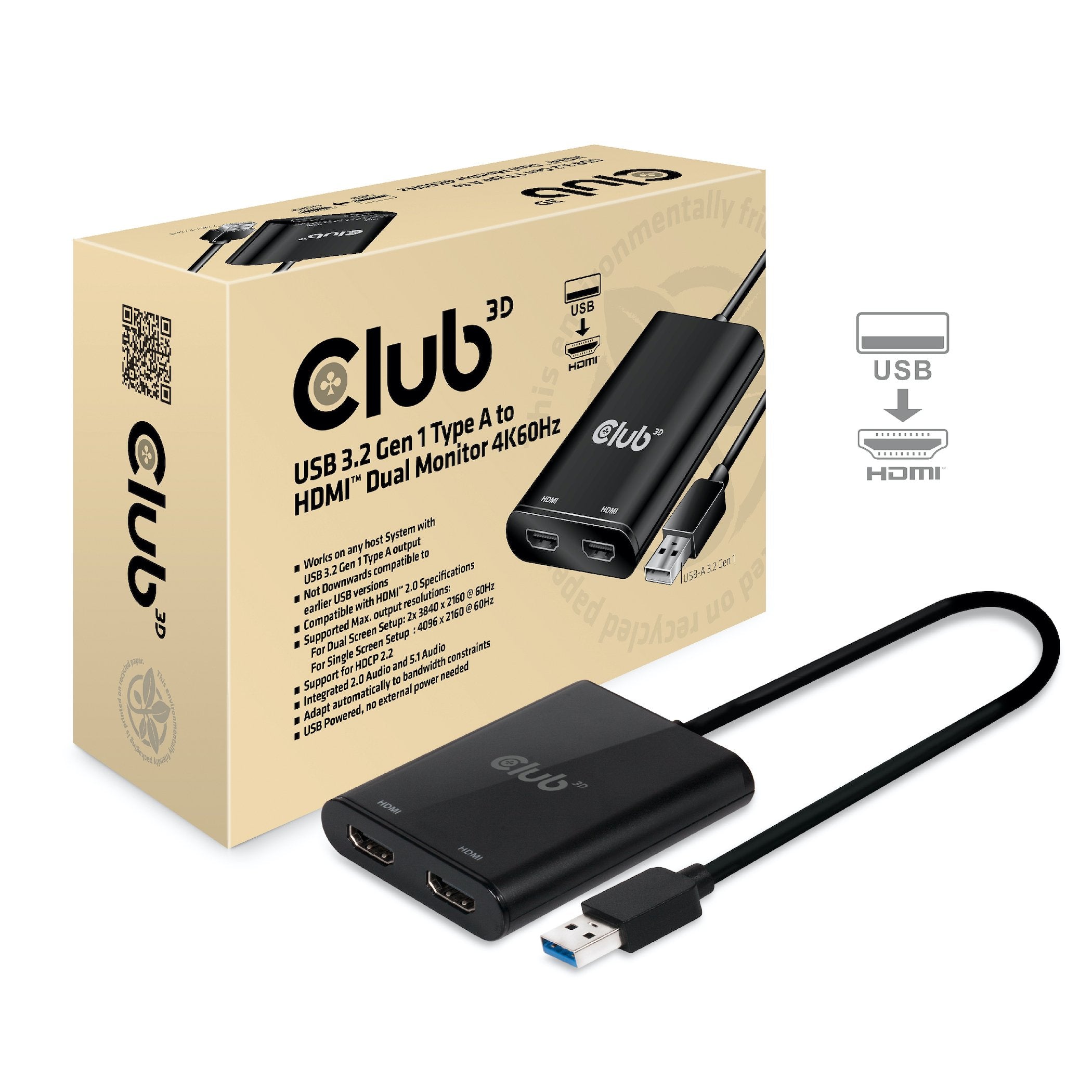 Club3d Usb A A Dos Pantallas Hdmi 2.0 4k 60hz