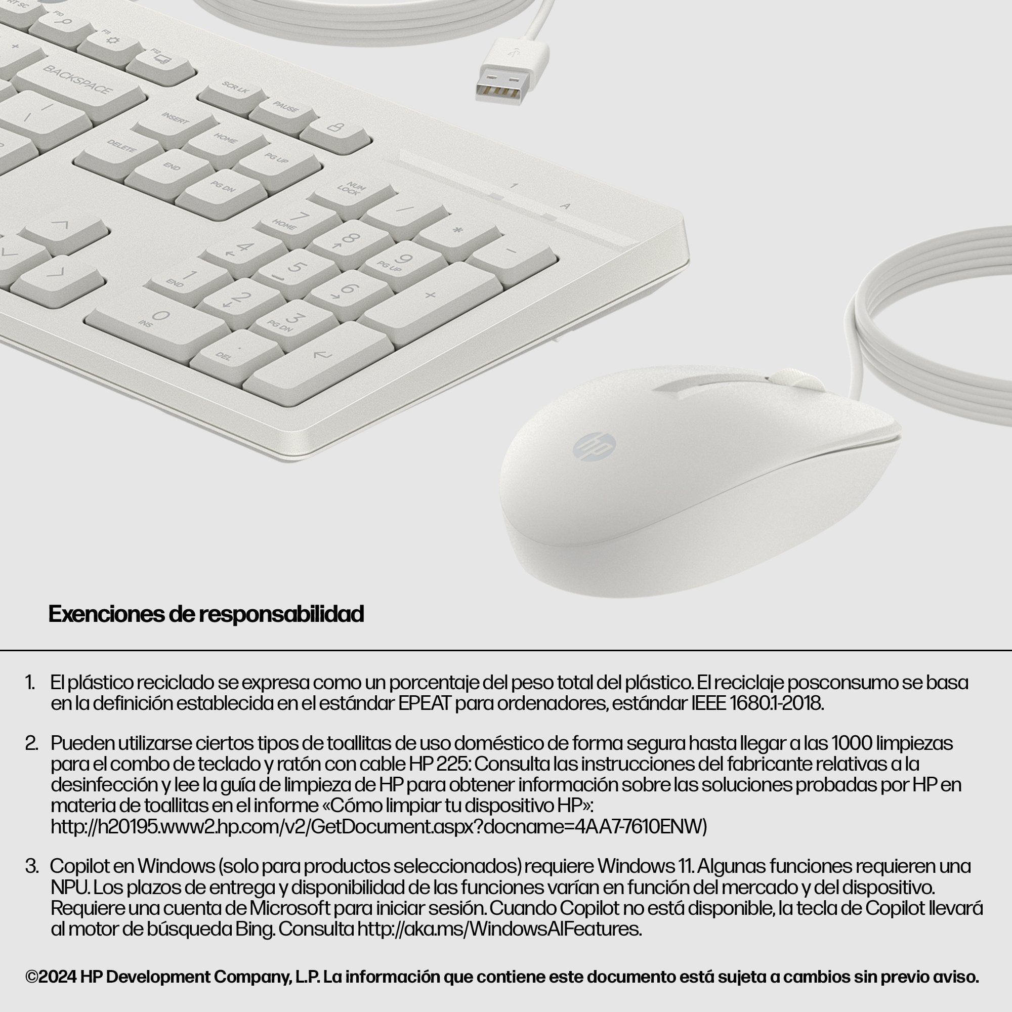 EAN 0198701735489 - HP 225 Wired Mouse and Keyboard Combo G2 Cashmere White teclado Ratón incluido Oficina USB Blanco imagen 4