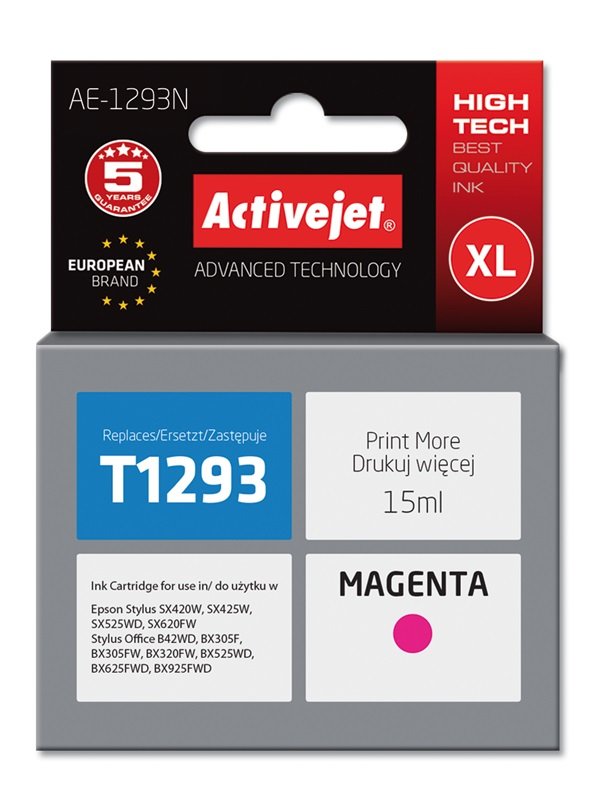 EAN 5901452138301 - Activejet AE-1293N cartucho de tinta 1 pieza(s) Compatible Alto rendimiento (XL) Magenta imagen 1