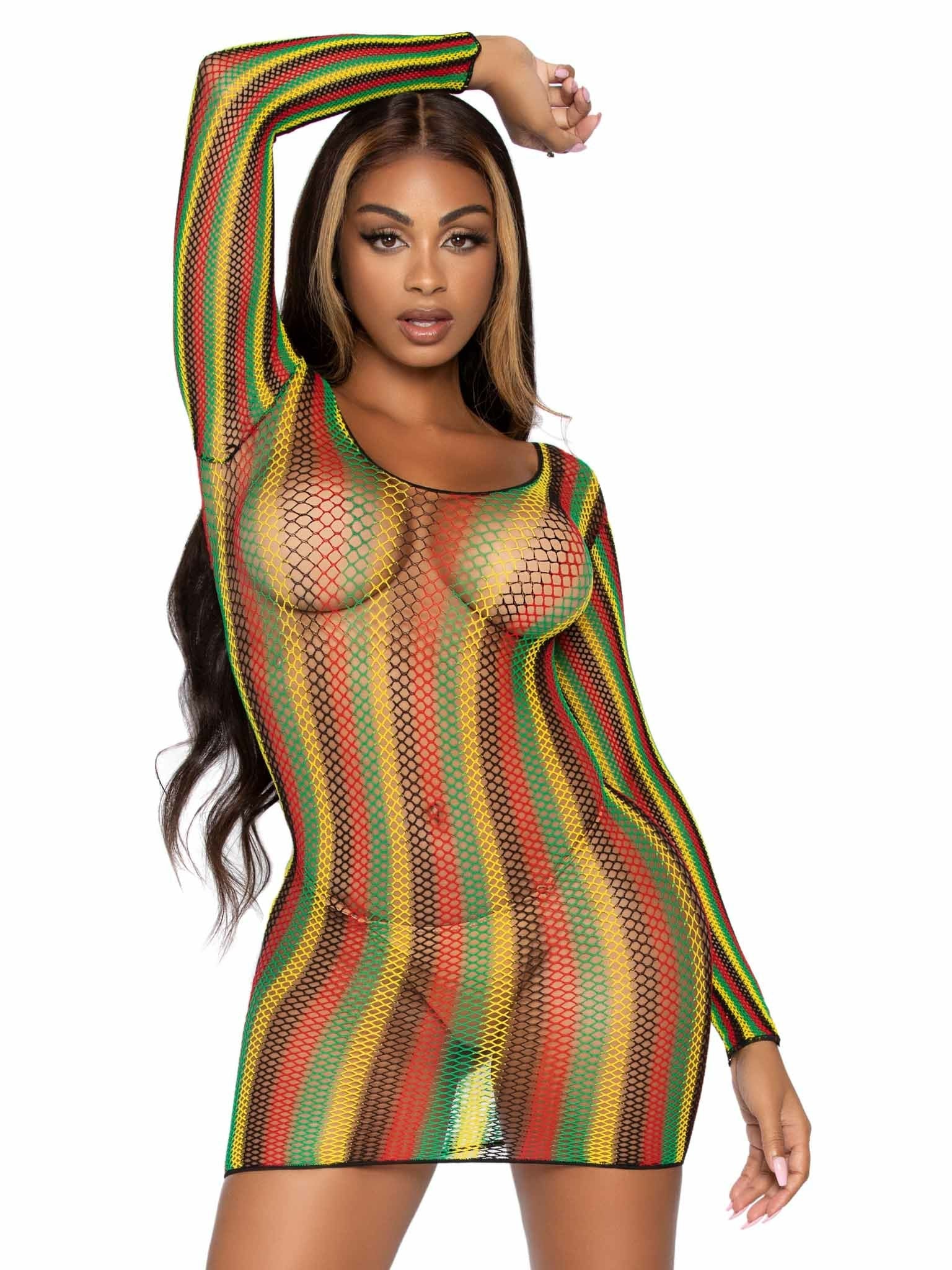 Leg Avenue - Minivestido De Red Rastas Talla Unica
