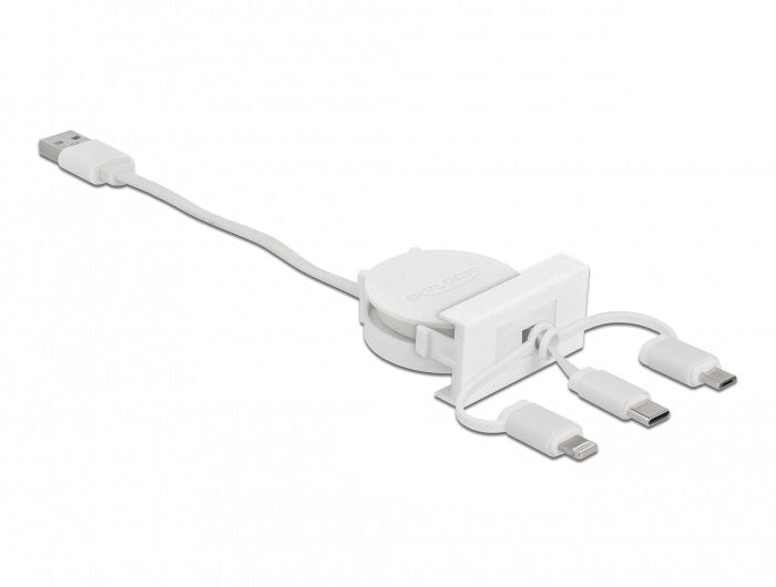 Delock Easy 45 Modul Usb 2.0 3 In 1 Aufrollcable Usb Typ-A Zu Usb-C, Micro Usb Und Lightning Weiss