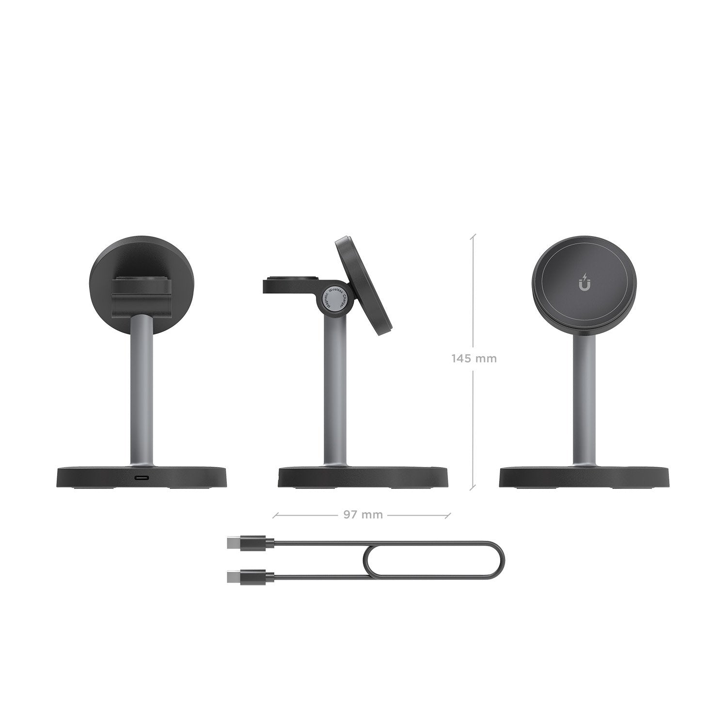 Aisens Cargador Inalambrico Usb-C 4 En 1 De 15w Para Movil, Apple Watch, Auriculares Con Estuche De Carga, Negro