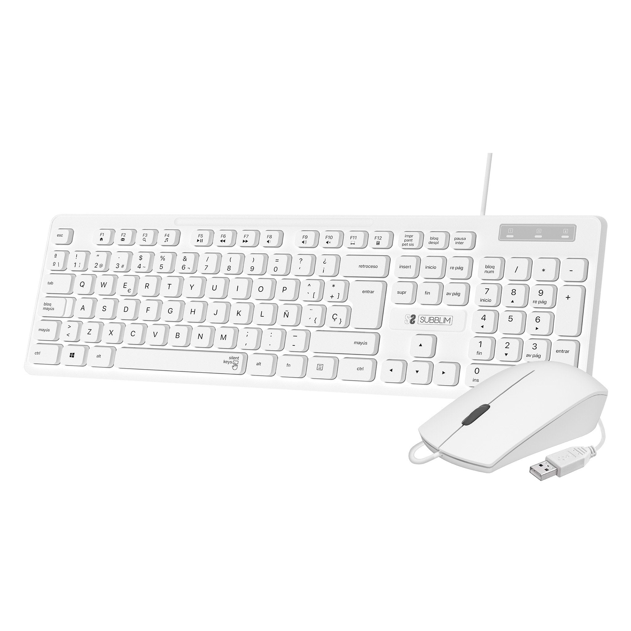 Teclado Y Ratón Subblim Combo Business Slim Silencioso Blanco Español