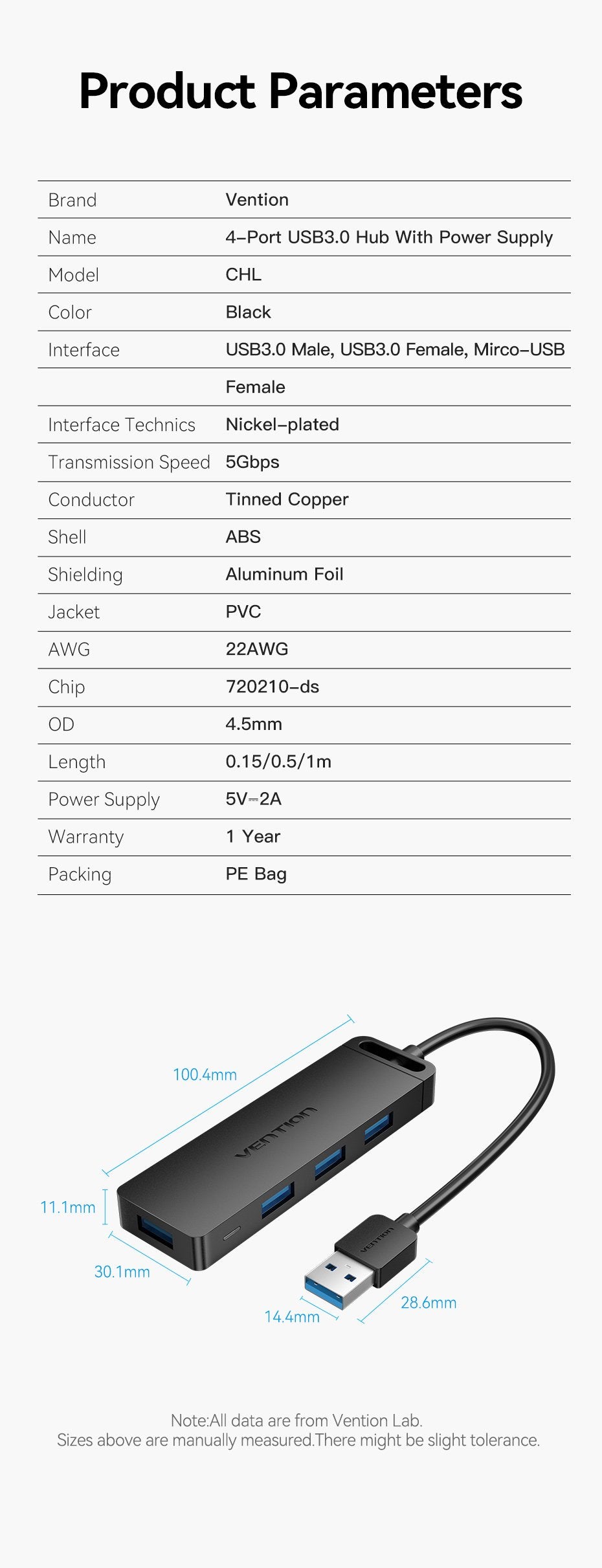 EAN 6922794746633 - Vention CHLBD hub de interfaz USB 3.2 Gen 1 (3.1 Gen 1) Type-A 5000 Mbit/s Negro imagen 17
