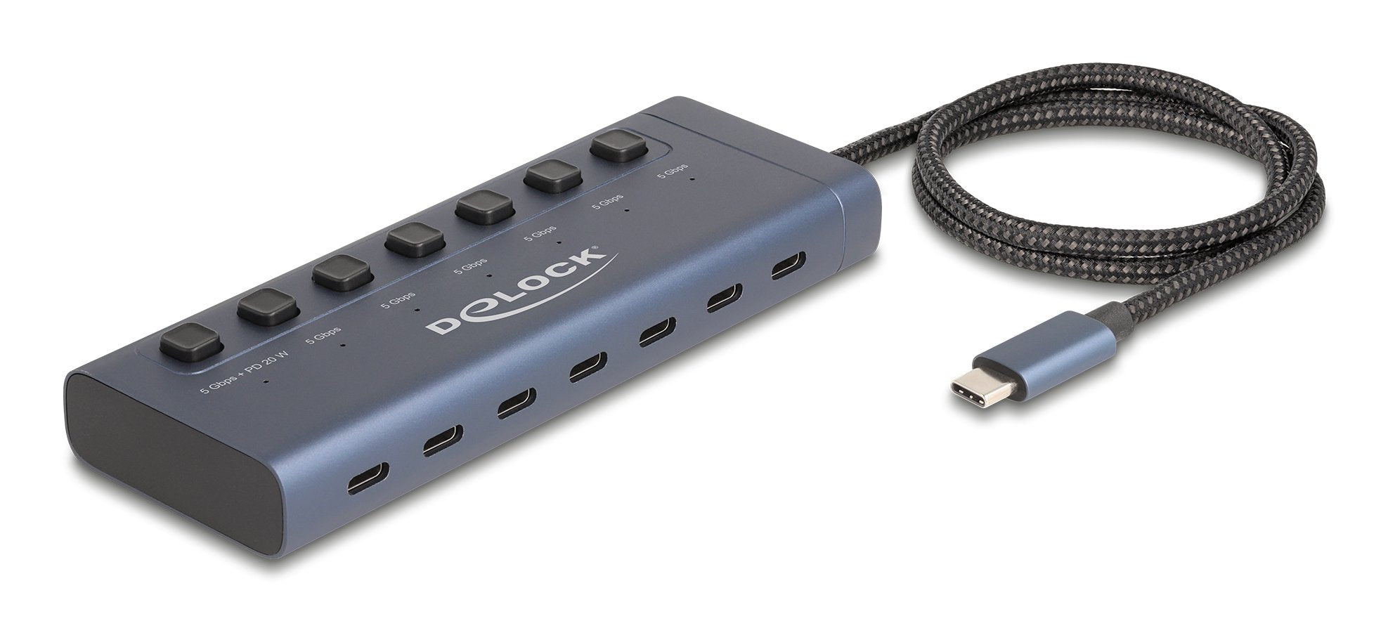 Delock Usb 5 Gbps Hub Mit 7 Usb Type-C Ports Mit Schalter Davon 6 X Datenport + 1 X Daten Und Pd 20 Watt