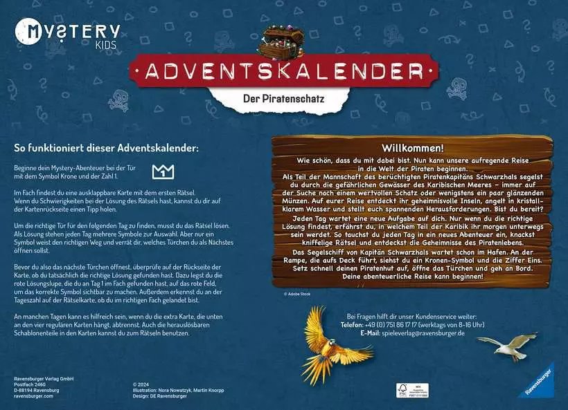 Ravensburger Mystery Kids Advent Calendar "The Pirate Treasure", Juego De Rompecabezas 20186