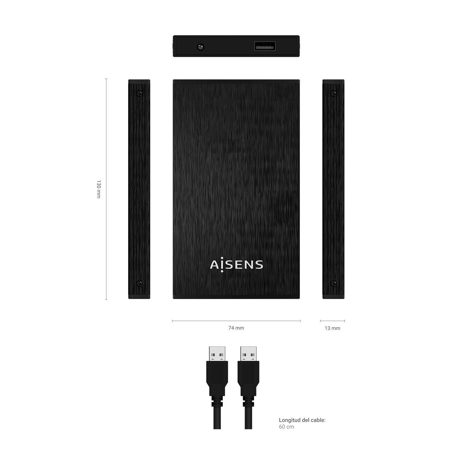 Aisens Caja Externa Para Disco Duro De 2.5' Usb 3.0 Negro Ase-2523b