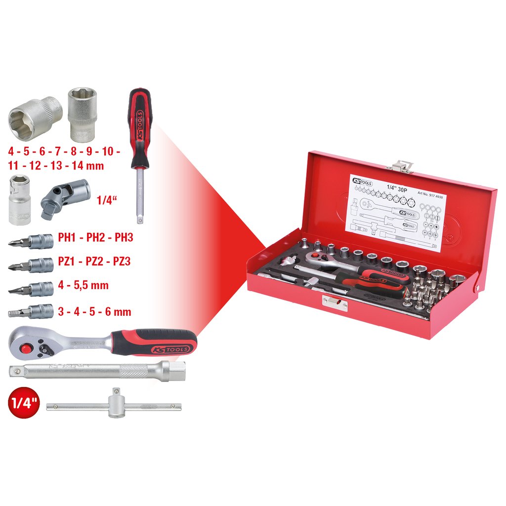 Ks Tools Knarre - 30 Uds. - 1/4" - In Maletín