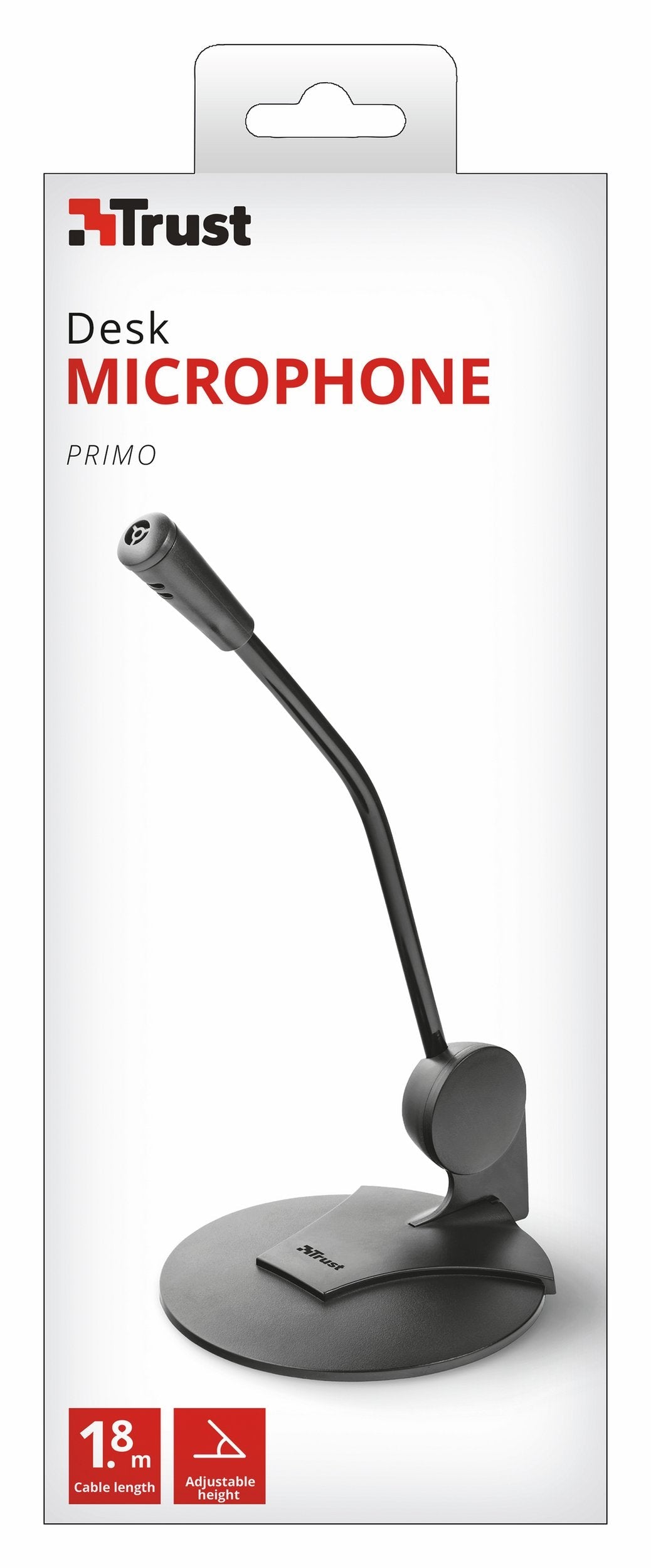 Trust Microfono Primo Alta Sensibilidad, Angulo Ajustable, Cable 1.80m,Clavija 3.5mm