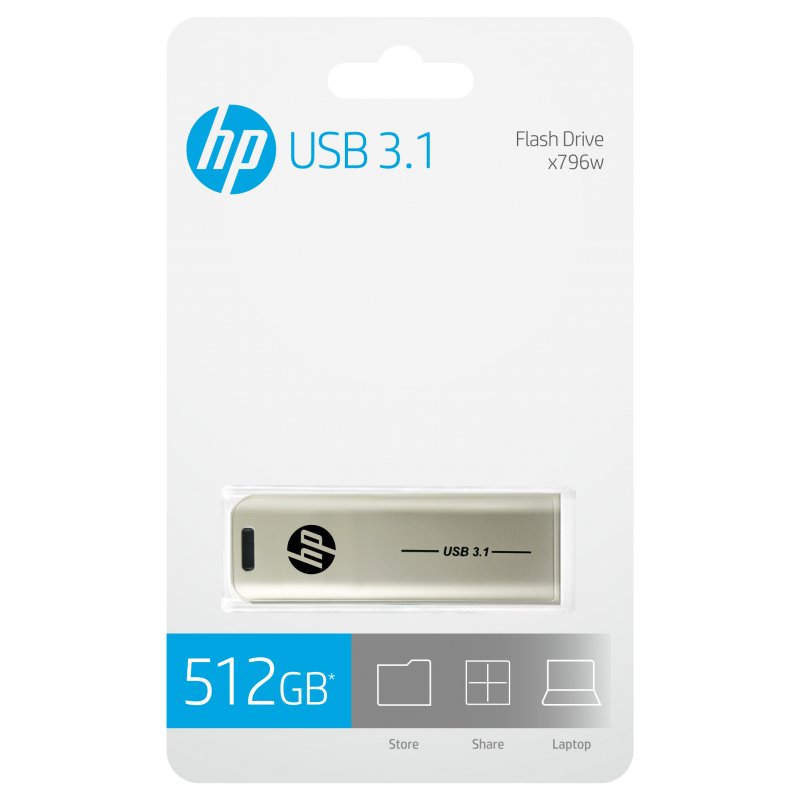 Pendrive Hp X796w Usb 512 Gb Usb Tipo A 3.2 Gen 1 (3.1 Gen 1) Plata