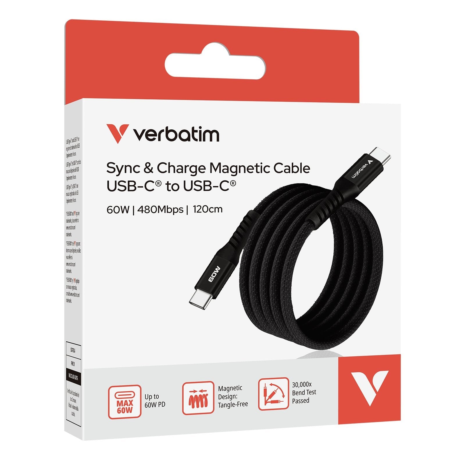 Verbatim Sync&Charge 60w 120cm Usb-C/Usb-C Magnetic Schw. 31859