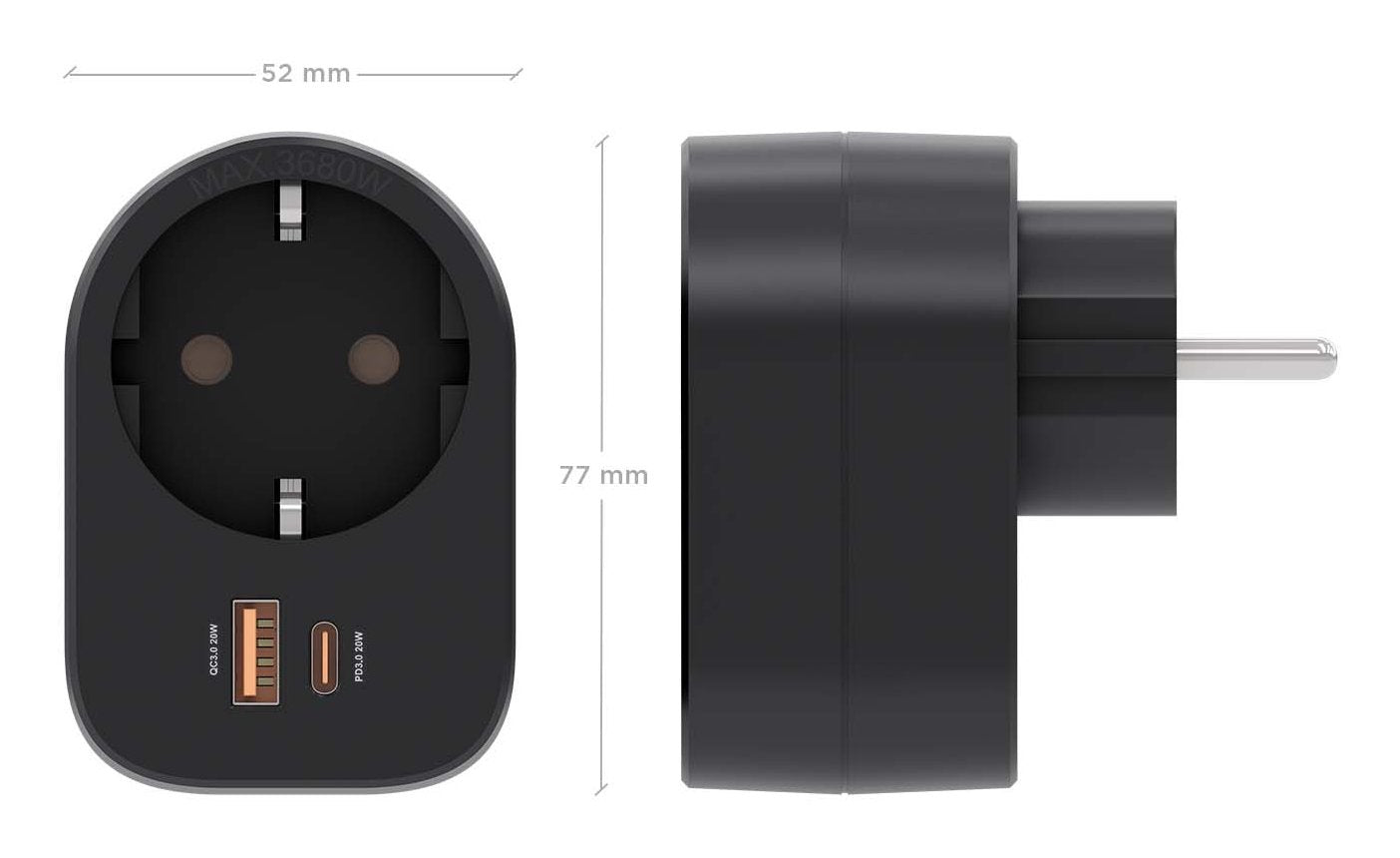 Aisens Regleta De Pared Multifuncion Con 1 Toma + 1xusb-C 20w Pd3.0, 1xusb-A 20w Qc3.0, Negro