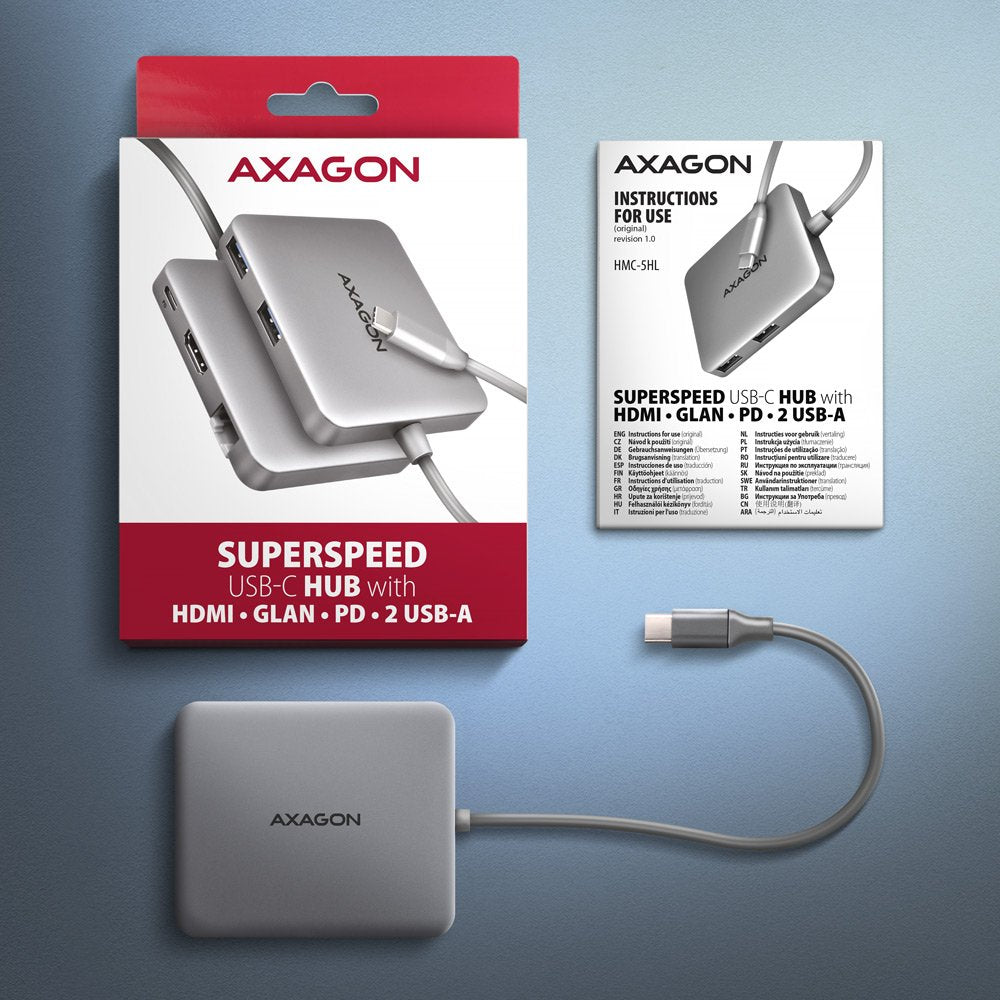 EAN 8595247907516 - Axagon N HMC-5HL USB 5Gbps hub 2x USB-A HDMI 4k/60Hz RJ-45 GLAN PD 100W kabel USB-C Alámbrico USB 3.2 Gen imagen 6
