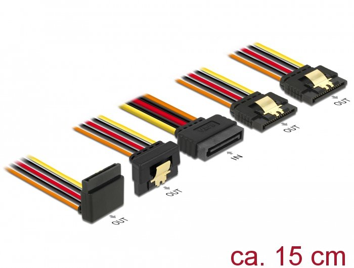 Delock Cable Sata 15 Pin Strom Stecker Mit Einrastfunktion > Sata 15 Pin Strom Buchse 2 X Gerade 1 X Unten 1 X Oben 15 Cm