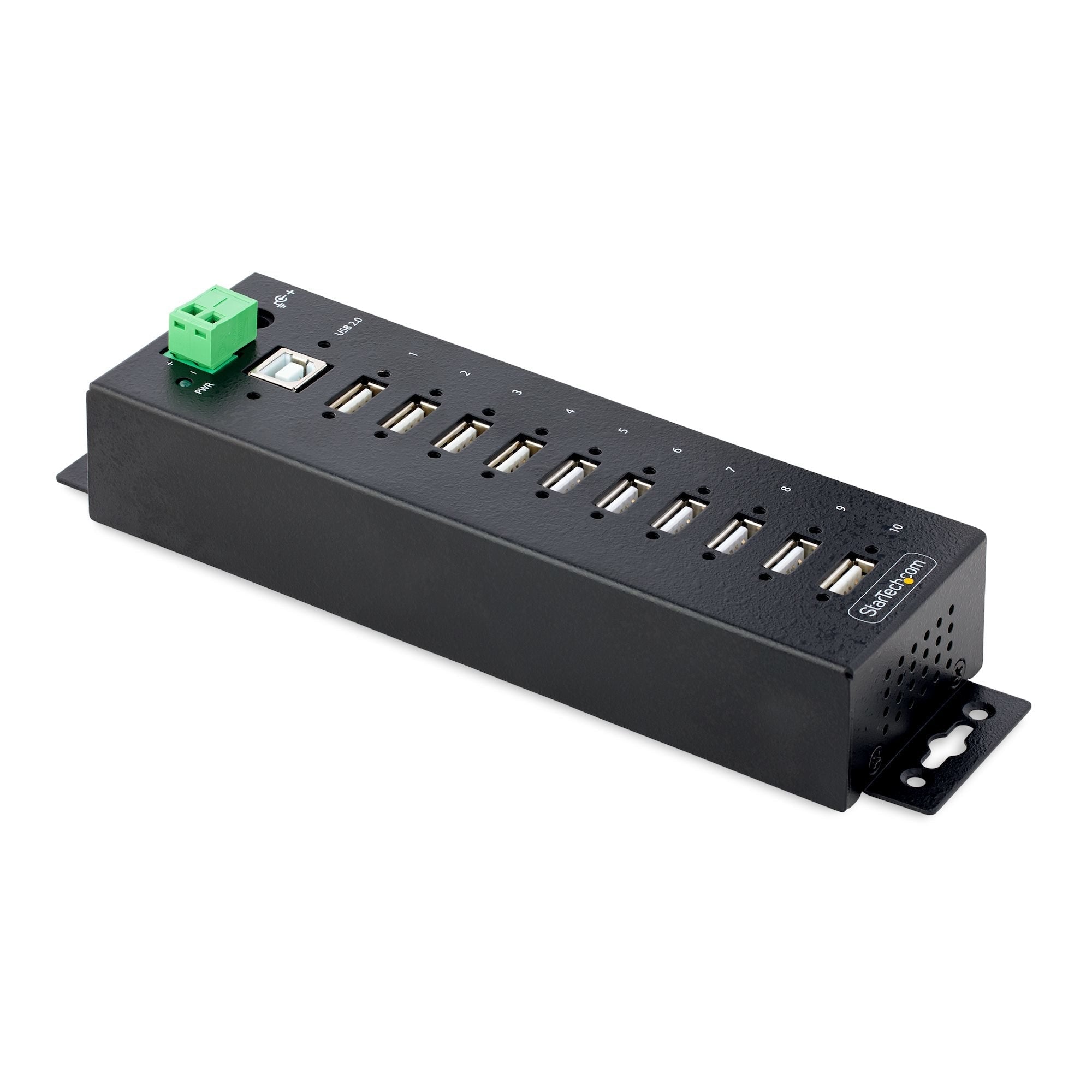 Startech Hub Usb 2.0 De 10 Puertos Con Protección De Esd De Nivel 4 Pared, Din Con Puertos Bloqueables