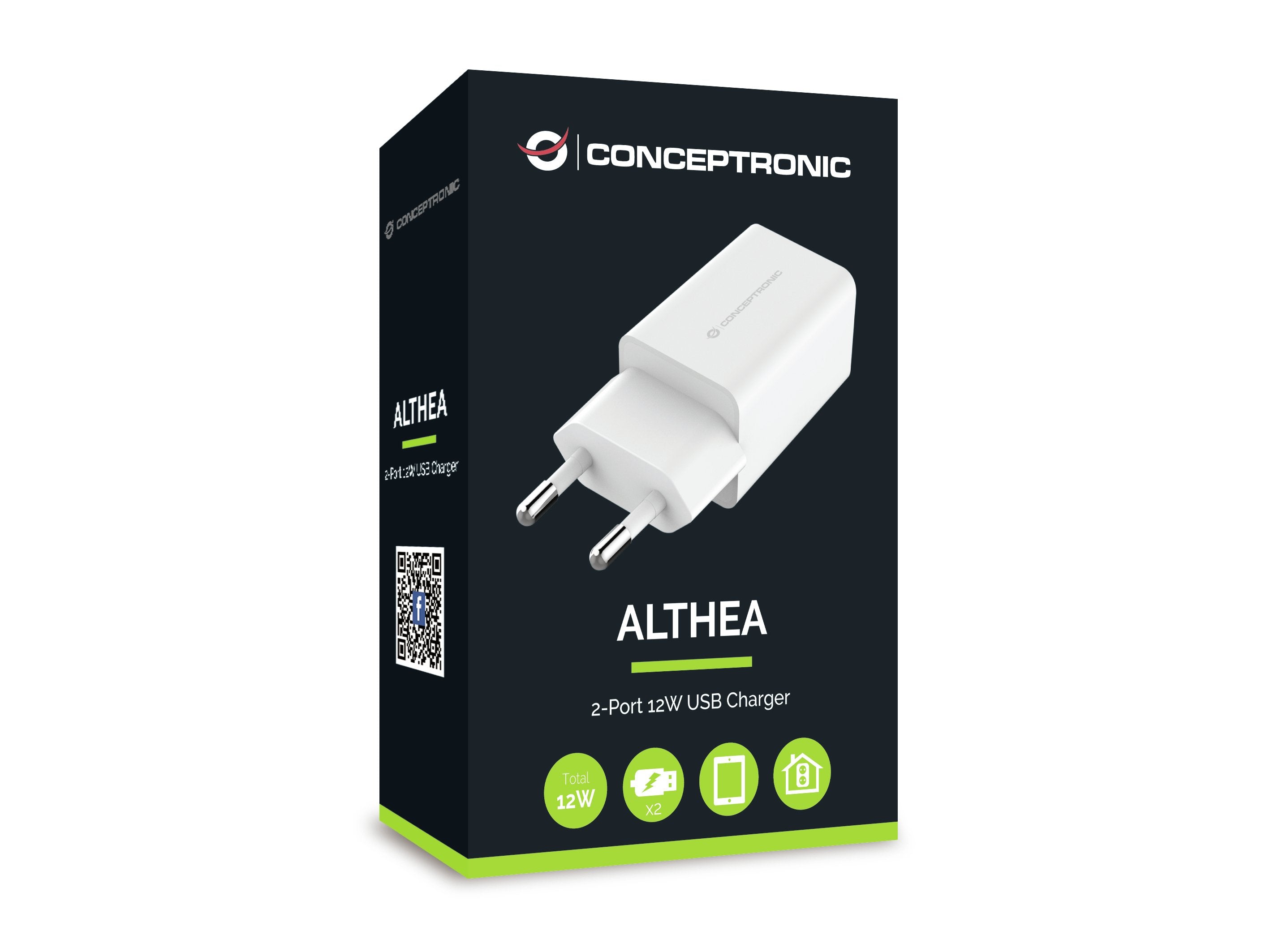 Cargador De Pared Conceptronic Althea 2x Usb 5v A 12w
