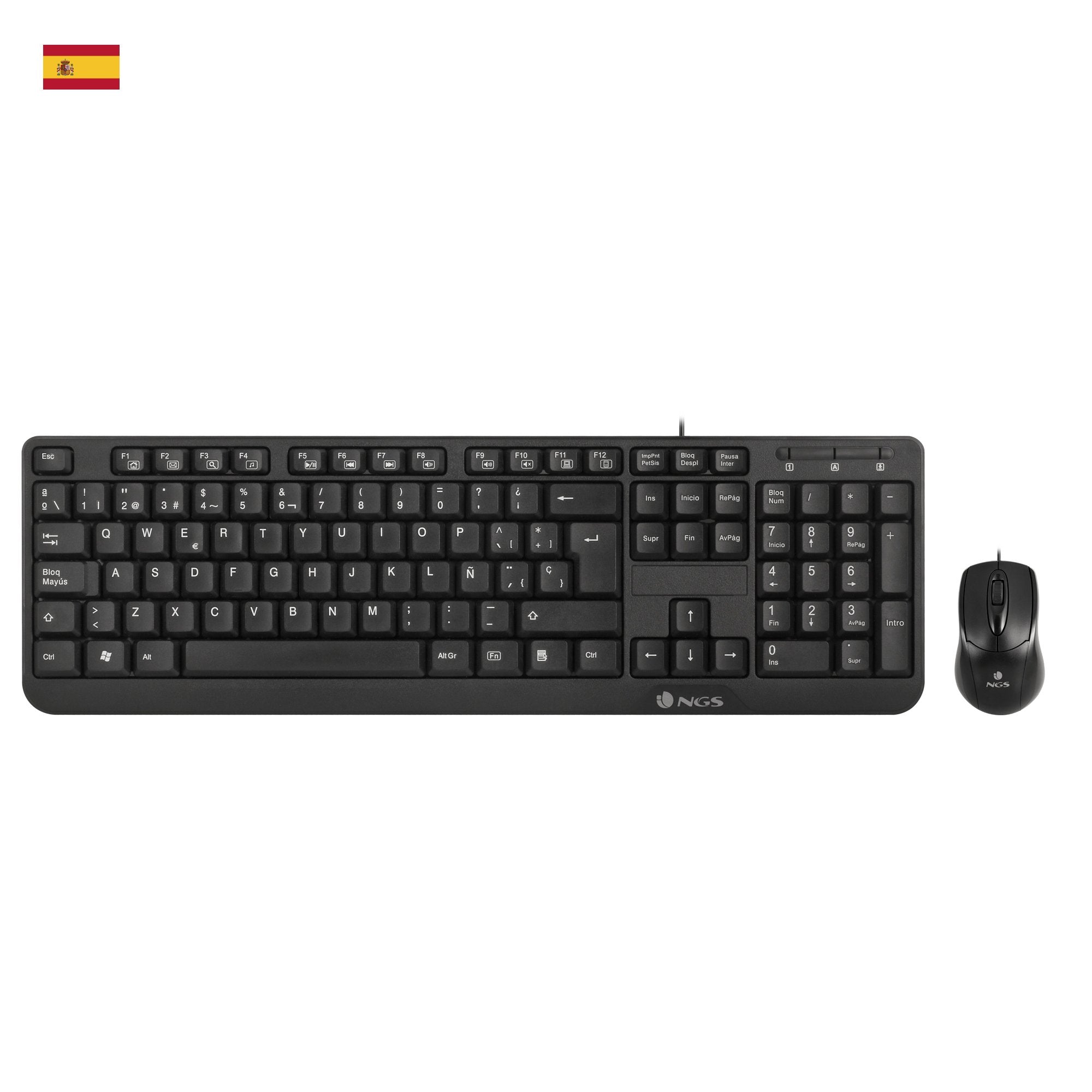 Teclado Español + Ratón Ngs Cocoa Kit 12 Teclas Multimedia - Sensor Óptico 1000dpi Cable Usb
